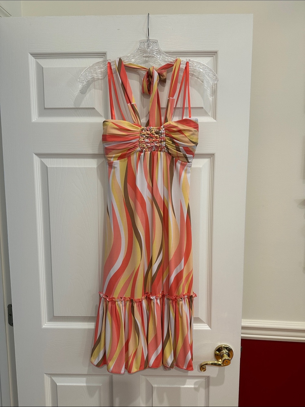 BCBG Coral, Yellow & White Mini Dress